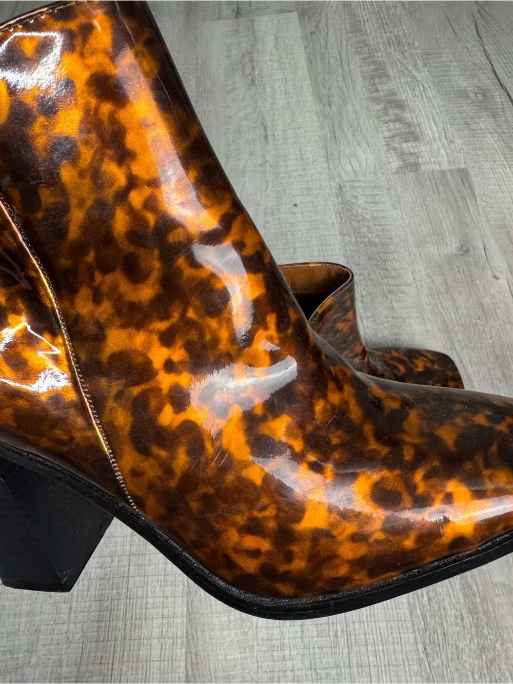 Nasty Gal Tortoiseshell Patent Ankle Boots Block Heel Square Toe Women’s US 9 - Picture 14 of 16